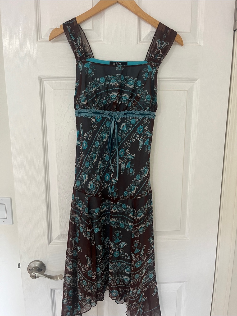 Y2K Vintage Fairy Dress Sleeveless Brown & Teal Paisley Midi Dress